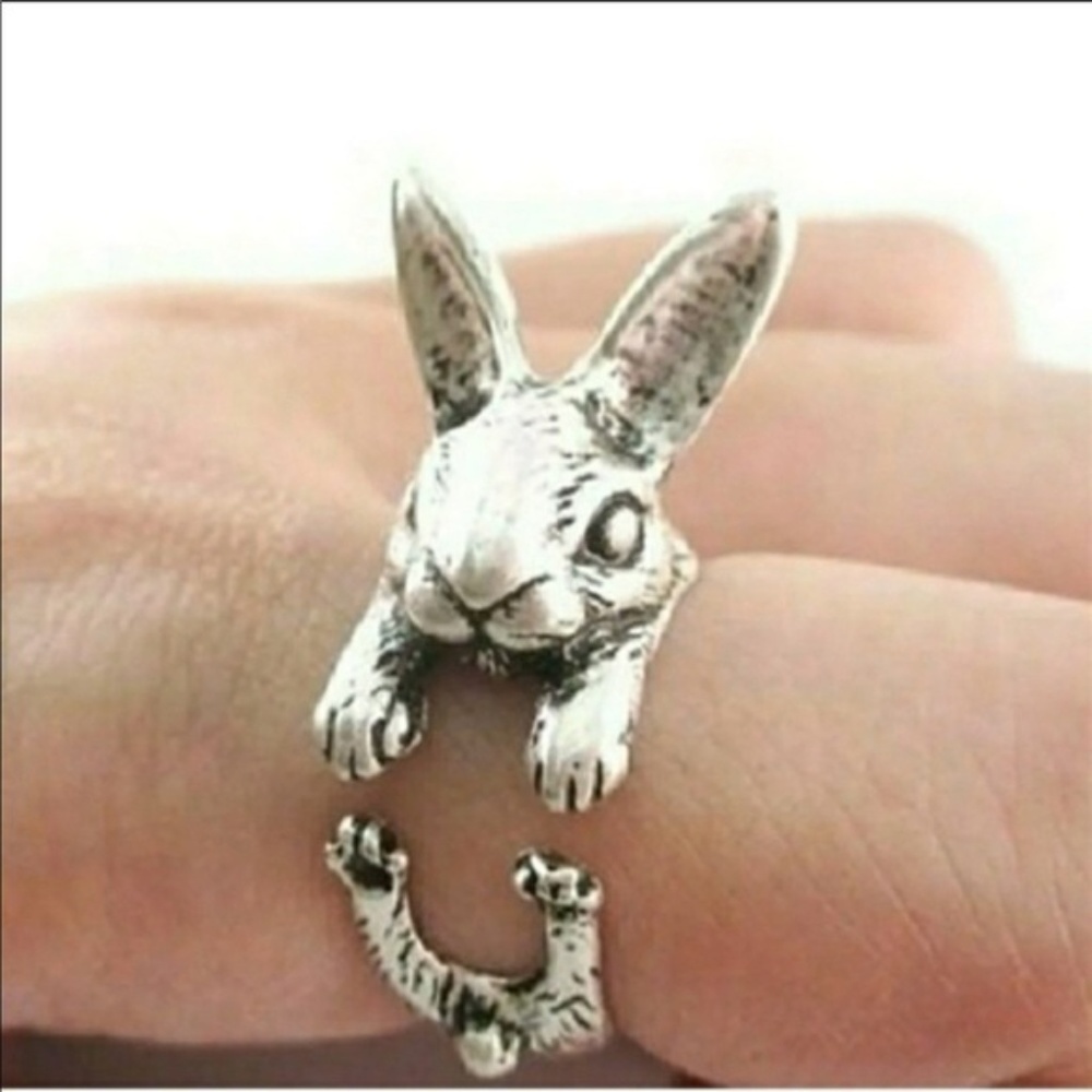 Silver Bunny Rabbit Statement Ring Adjustable - Picture 4 of 7